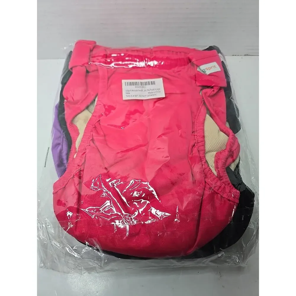 Langsprit Washable Female Dog Diapers (3 Pack) - No Leak Reusable Diapers Purple